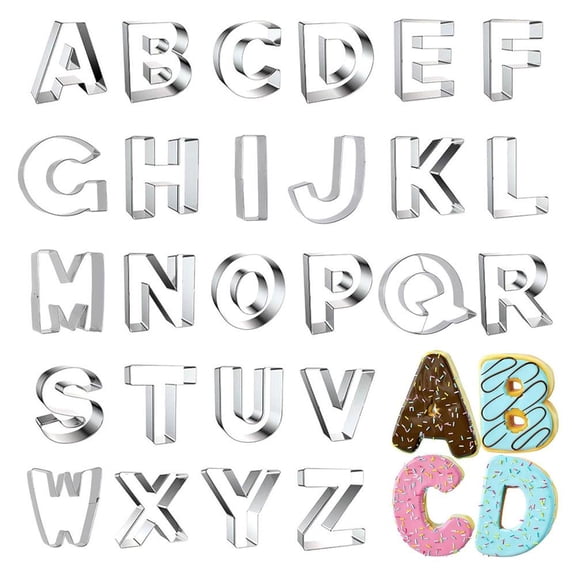 Letter Cookie Cutters Shapes Large 2.6 Inch - 26 Pcs Stainless Steel Alphabet Letter Cookie Cutter Set Fondant Biscuit Fruit Dough Mold Tools for Sandwich, Birthday, Christmas, and Holiday Party