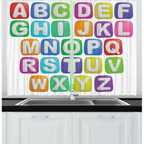 Ambesonne Letter Kitchen Curtains, Colorful Alphabet Set, 55"x39", Multicolor