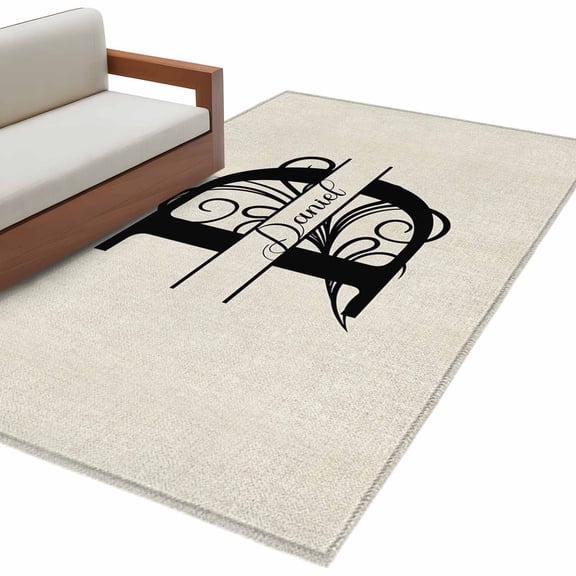 Letter D 3'x5' Washable Rug, Monogram Words Non-Slip Area Rugs for Entryway Kitchen Classroom, Dorm Throw Carpet, Low Pile Soft Indoor Floor Mat