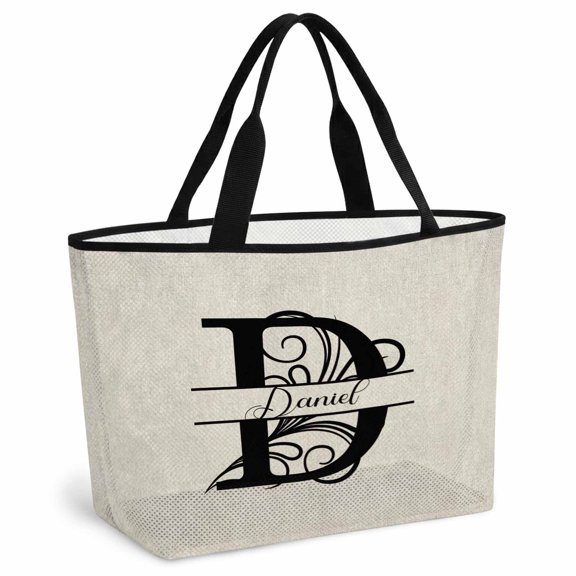 Letter D Beach Bag for Women, Large Breathable Mesh Beach Tote Bag, Monogram Words Sandproof Lightweight Travel Bags for Vacation Picnic Swimming Pool 15.7"x15.7"x9.1"