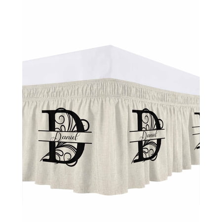 Letter D Bed Skirt King Size, Monogram Words Wrap Around Bed Skirting with Adjustable Elastic Strap, Dust Ruffle Pleated Bedskirts 16 Inch Drop for Bedroom King Beds