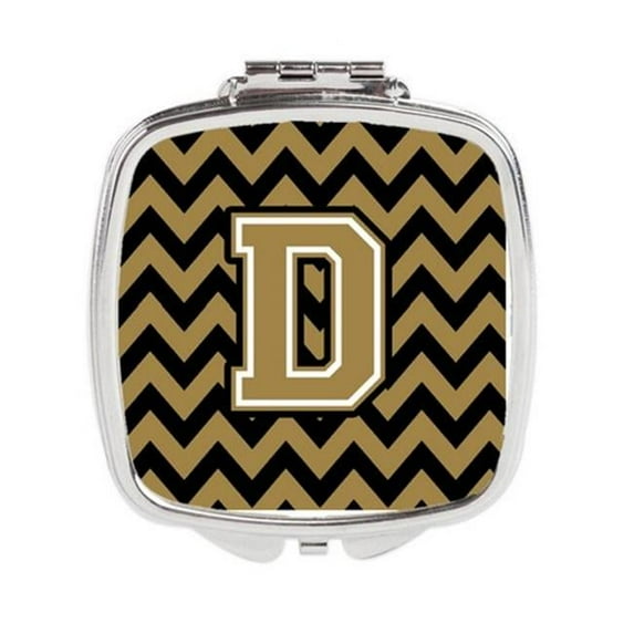 Letter D Chevron Black & Gold Compact Mirror - 3 x 0.3 x 2.75 in.