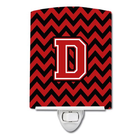 Letter D Chevron Black & Red Ceramic Night Light