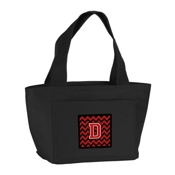 Letter D Chevron Black and Red Lunch Bag
