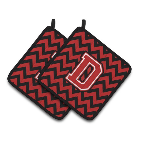 Letter D Chevron  Black and Red   Pair of Pot Holders