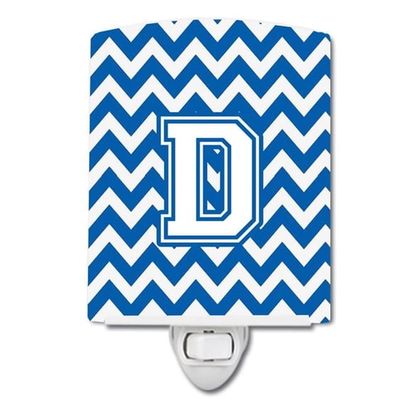 Letter D Chevron Blue & White Ceramic Night Light