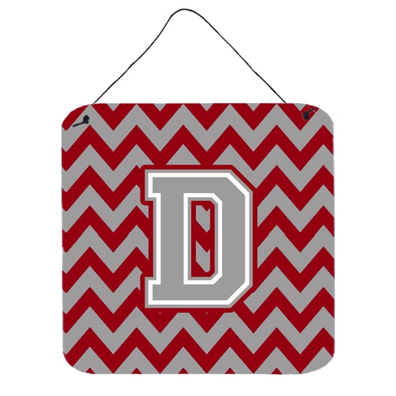 Letter D Chevron Crimson and Grey Wall or Door Hanging Prints