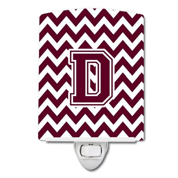 Letter D Chevron Maroon & White Ceramic Night Light