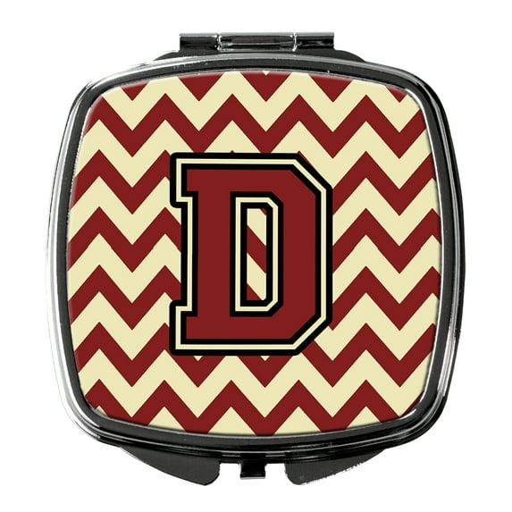 Letter D Chevron Maroon and Gold Compact Mirror