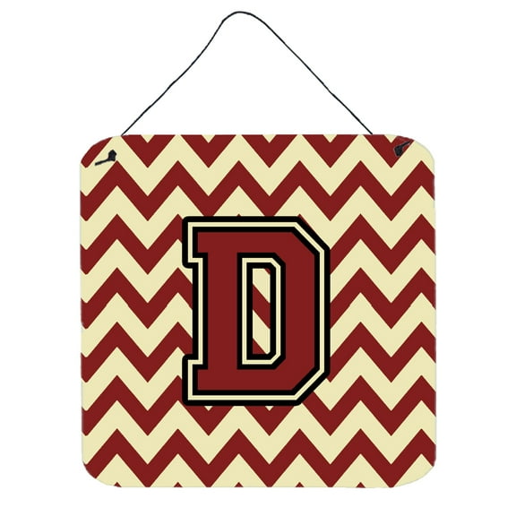 Letter D Chevron Maroon and Gold Wall or Door Hanging Prints