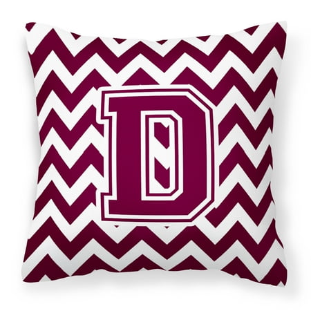 Letter D Chevron Maroon and White Fabric Decorative Pillow