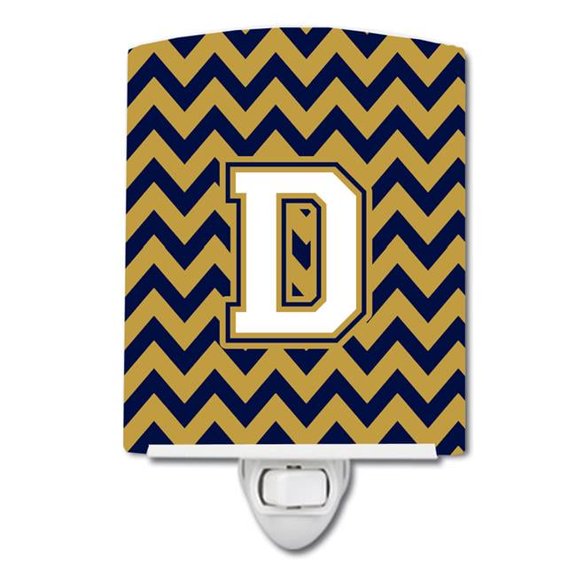 Letter D Chevron Navy Blue & Gold Ceramic Night Light