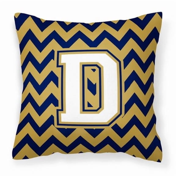 Letter D Chevron Navy Blue & Gold Fabric Decorative Pillow