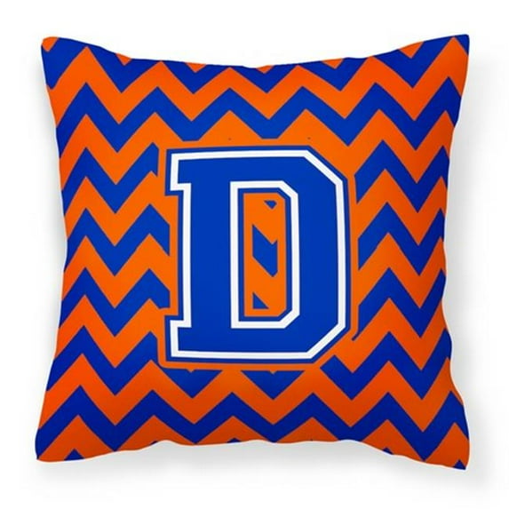 Letter D Chevron Orange and Blue Fabric Decorative Pillow