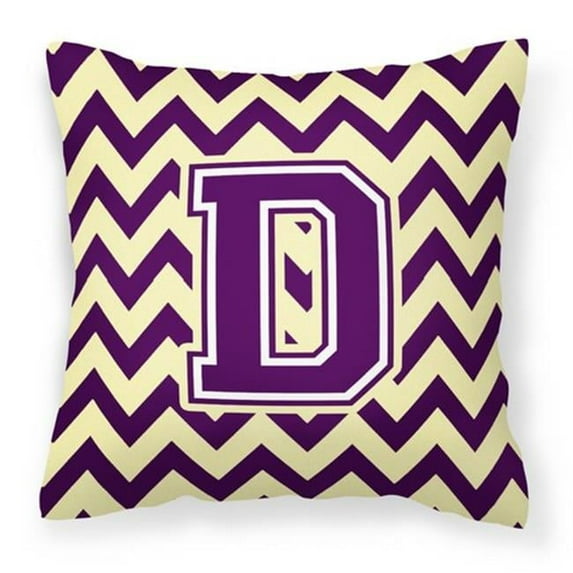 Letter D Chevron Purple and Gold Fabric Decorative Pillow