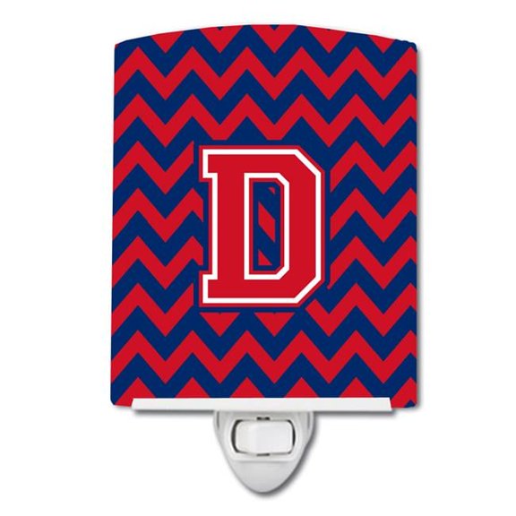 Letter D Chevron Yale Blue & Crimson Ceramic Night Light