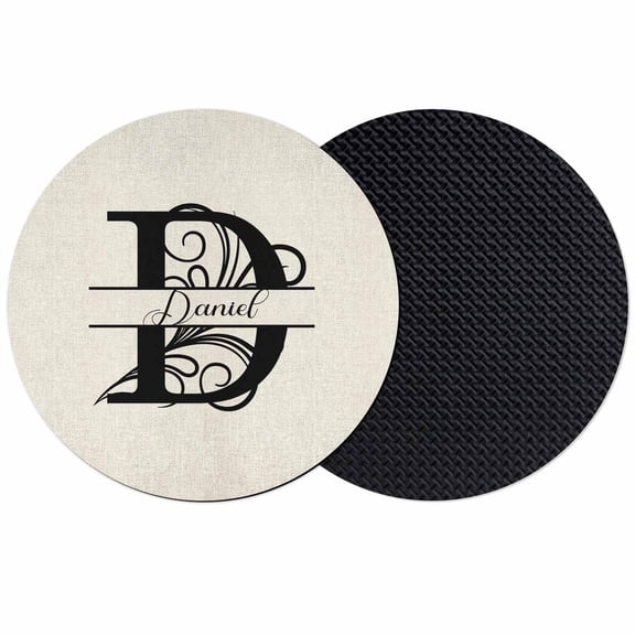 Letter D Coasters Set of 2, Monogram Words Absorbent Coasters for Drinks, Coaster for Bar Office Dining Coffee Table Accessories Decor, Non Slip Round Desk Coaster