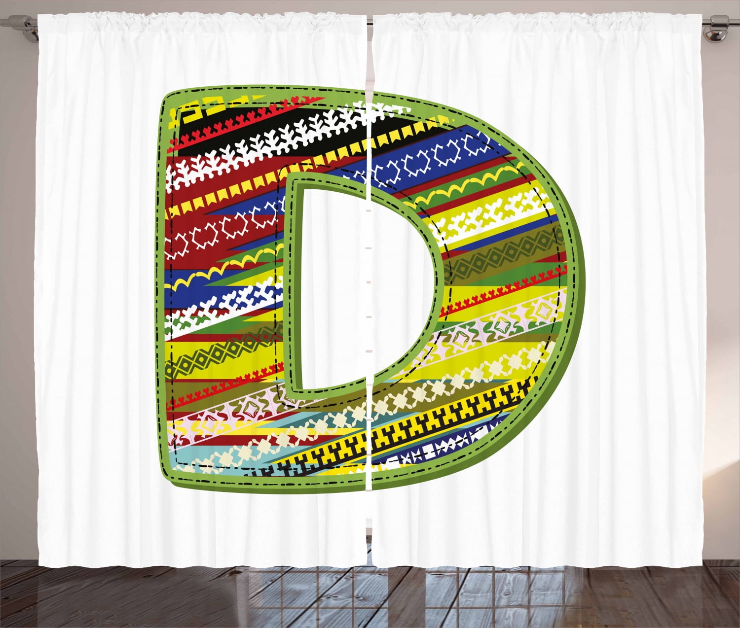 Ambesonne Letter D Curtains 2 Panel Set, Letter Ornament Retro, 108" x ...