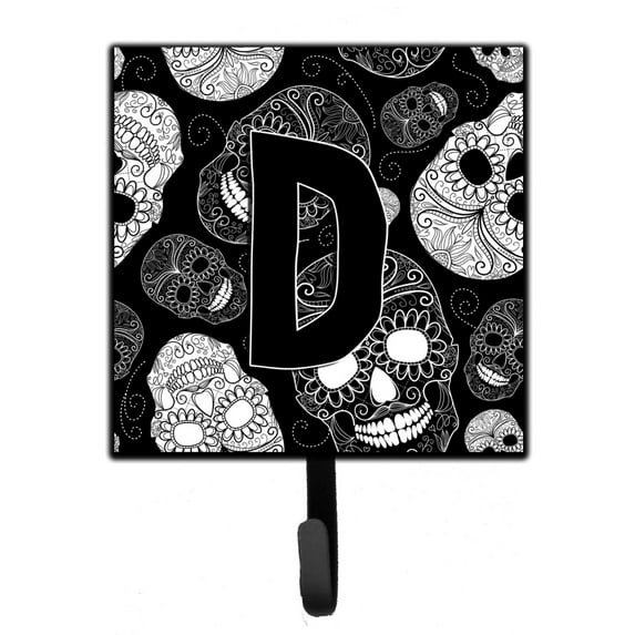 Letter D Day of the Dead Skulls Black Leash or Key Holder