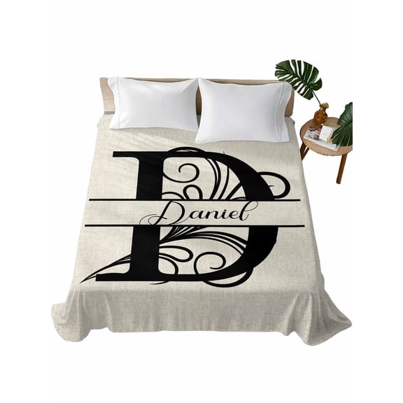 Letter D Flat Sheet Only Twin Size, Soft Breathable Bed Top Sheets for Mattress, Monogram Words Luxury Bedding Flat Sheets for Home Hotel Bedroom Bed Protection