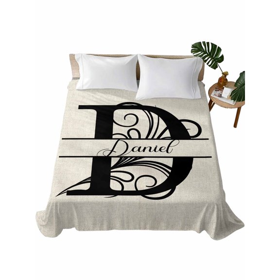 Letter D Flat Sheets Only King Size, Soft Breathable Bed Top Sheets for Mattress, Monogram Words Luxury Bedding Flat Sheets for Home Hotel Bedroom Bed Protection