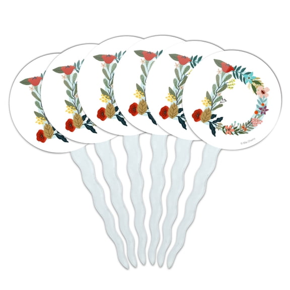 Letter D Floral Monogram Initial Cupcake Picks Toppers Decoration Set of 6