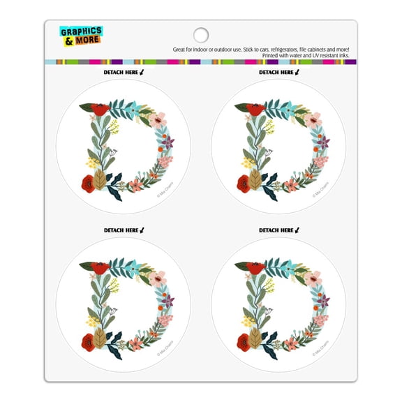 Letter D Floral Monogram Initial Refrigerator Fridge Locker Vinyl Circle Magnet Set