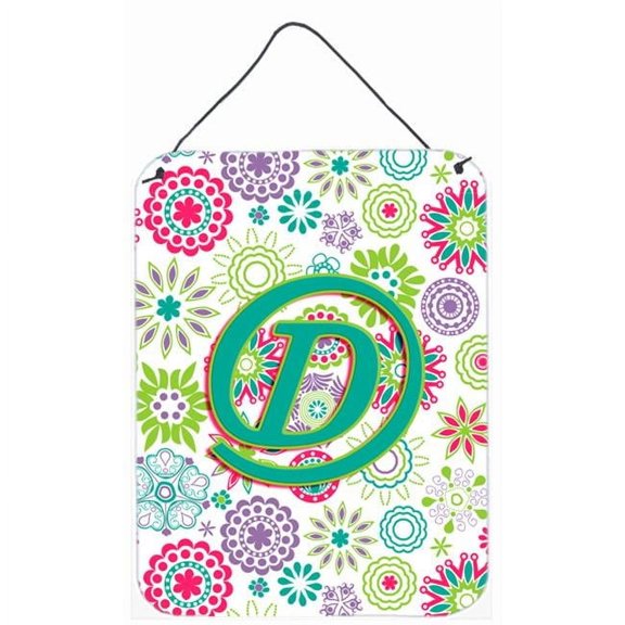 Letter D Flowers Pink Teal Green Initial Wall and Door Hanging Prints