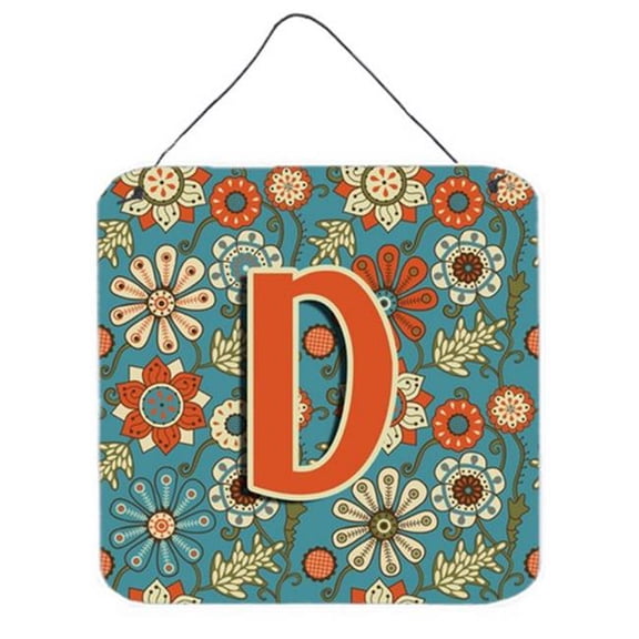 Letter D Flowers Retro Blue Wall and Door Hanging Prints