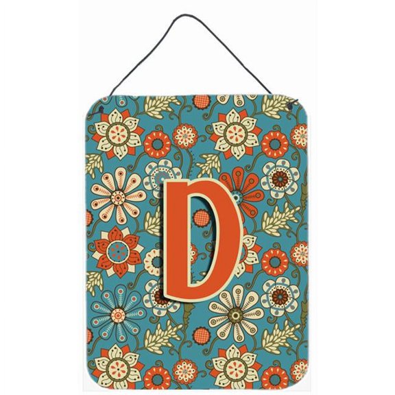 Letter D Flowers Retro Blue Wall and Door Hanging Prints