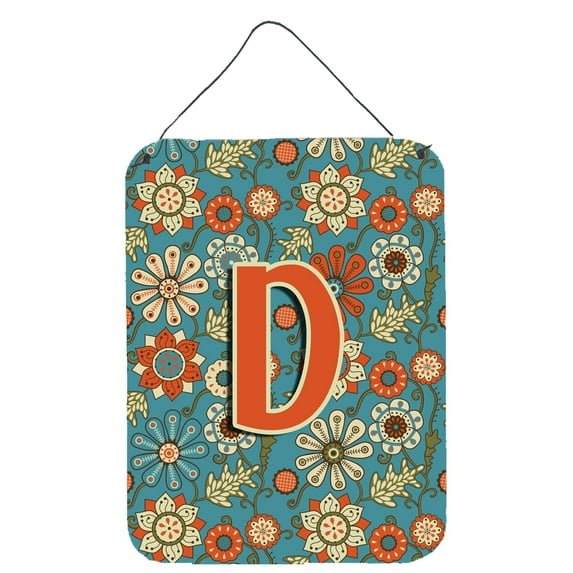 Letter D Flowers Retro Blue Wall or Door Hanging Prints
