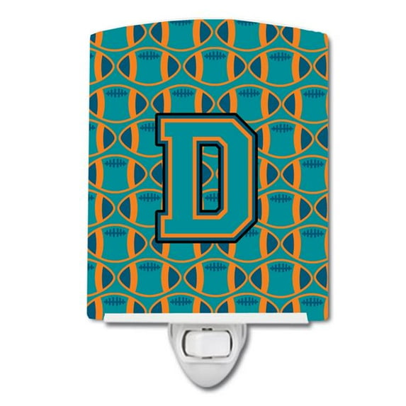 Letter D Football Aqua, Orange & Marine Blue Ceramic Night Light