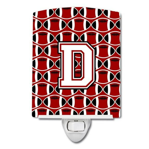 Letter D Football Cardinal & White Ceramic Night Light