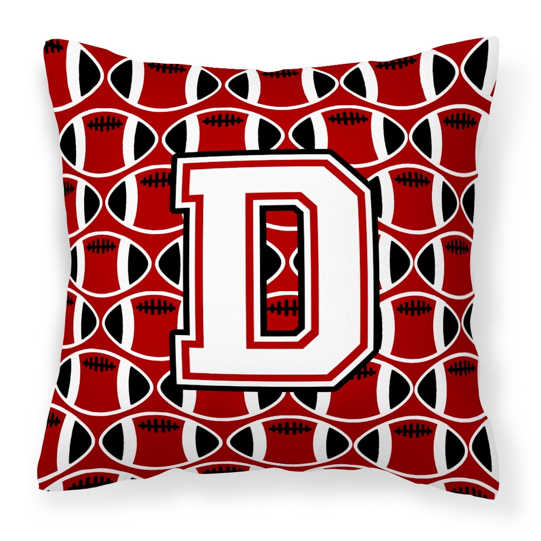 Letter D Football Cardinal and White Fabric Decorative Pillow