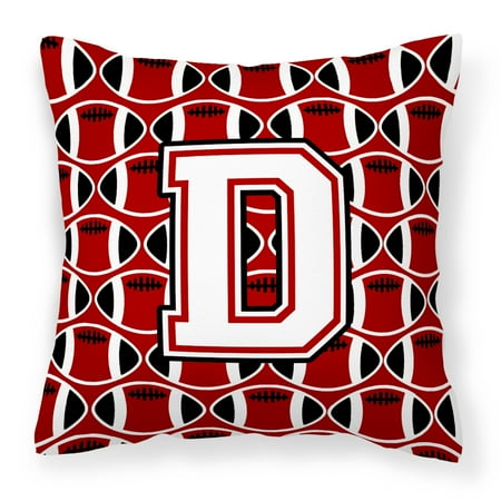 Letter D Football Cardinal and White Fabric Decorative Pillow