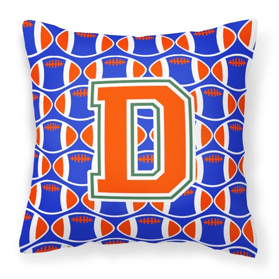 Letter D Football Green, Blue and Orange Fabric Decorative Pillow