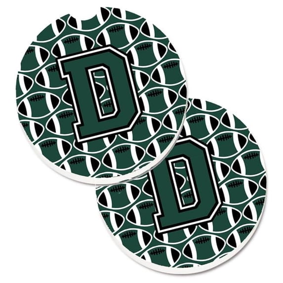 Letter D Football Green & White Set of 2 Cup Holder Car Coaster - Green & White - 2.5in. H x 0.25in. W x 2.5in. L
