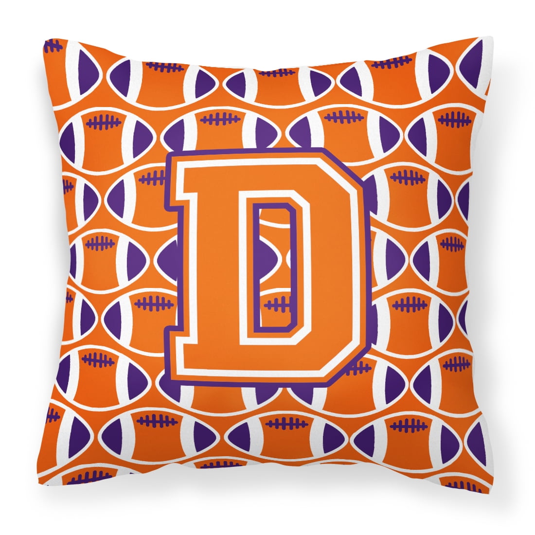 Letter D Football Orange, White and Regalia Fabric Decorative Pillow ...