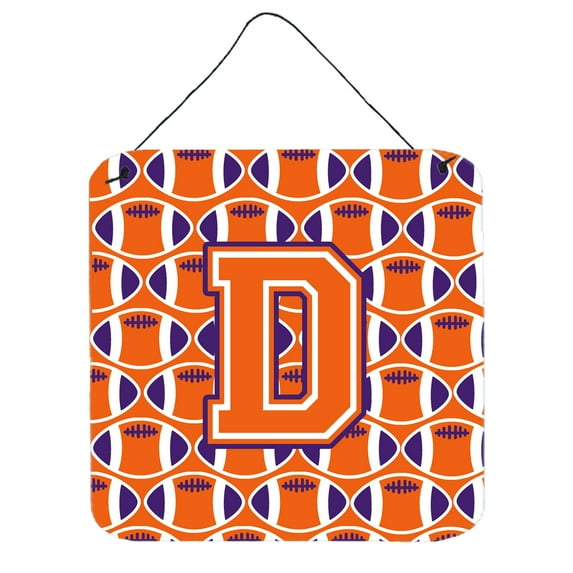 Letter D Football Orange White and Regalia Wall or Door Hanging Prints