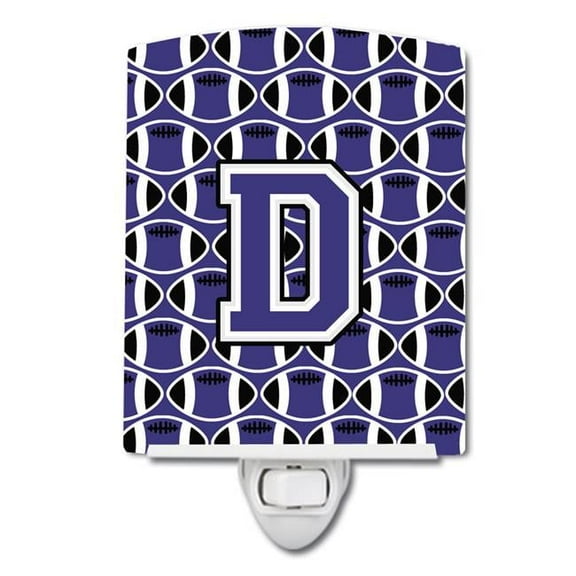 Letter D Football Purple & White Ceramic Night Light