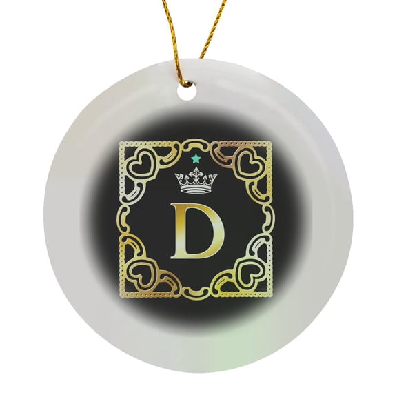 3drose, Letter D- Image of Monogram with Crown and Blue Star- Not Metal Foil, Circle Porcelain Ornament
