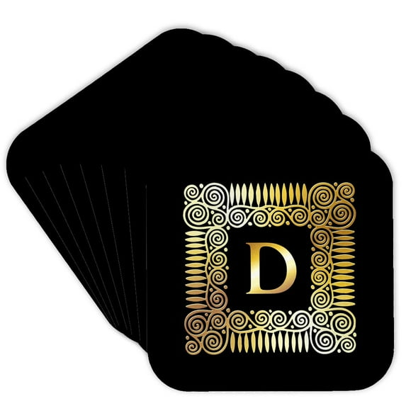 3drose, Letter D- Image of Spirals Forming a Square- Not Metal Foil, Set of 8 Coasters - Soft