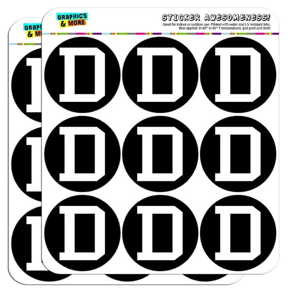 Letter D Initial Black White 2" Scrapbooking Crafting Stickers