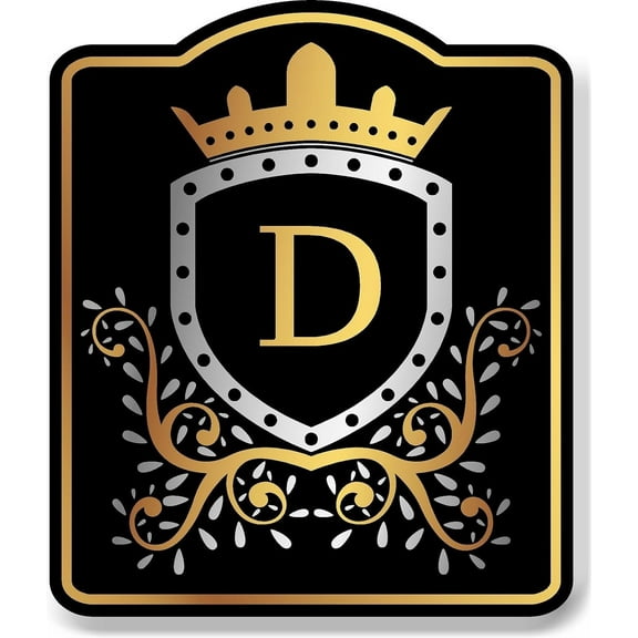 Letter D Initial Fancy Gold Crown BLACK Aluminum Composite Sign 15''x18''