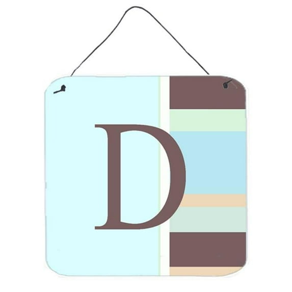 Letter D Initial Monogram - Blue Stripes Wall or Door Hanging Prints