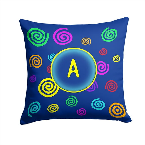Letter D Initial Monogram - Blue Swirls Fabric Decorative Pillow