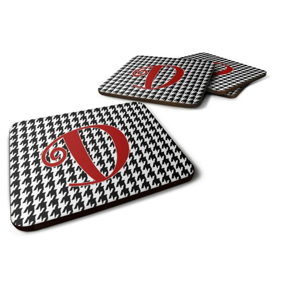 Letter D Initial Monogram - Houndstooth Black Foam Coaster Set of 4