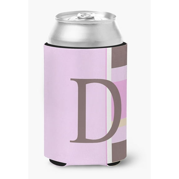 Letter D Initial Monogram - Pink Stripes Can or Bottle Beverage Insulator Hugger