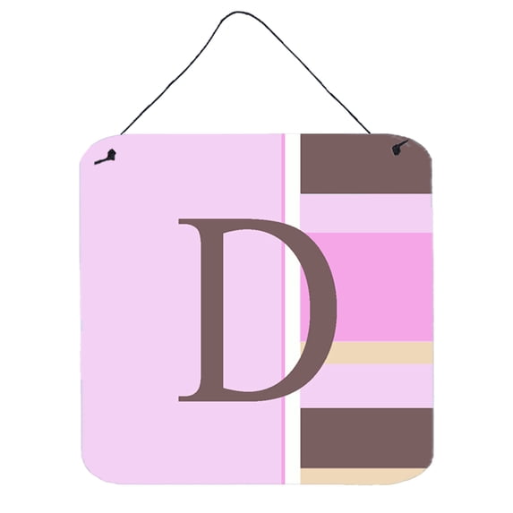 Letter D Initial Monogram - Pink Stripes Wall or Door Hanging Prints