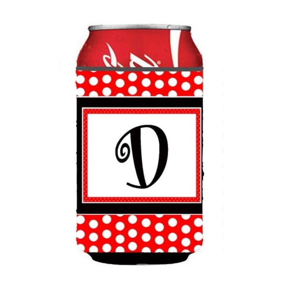 Letter D Initial Monogram - Red Black Polka Dots Can or Bottle Hugger